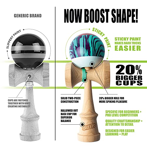 sweets kendamas grain split boost kendama improves hand eye coordination reflexes premium skill toy extra string accessory gift bundle laser tag