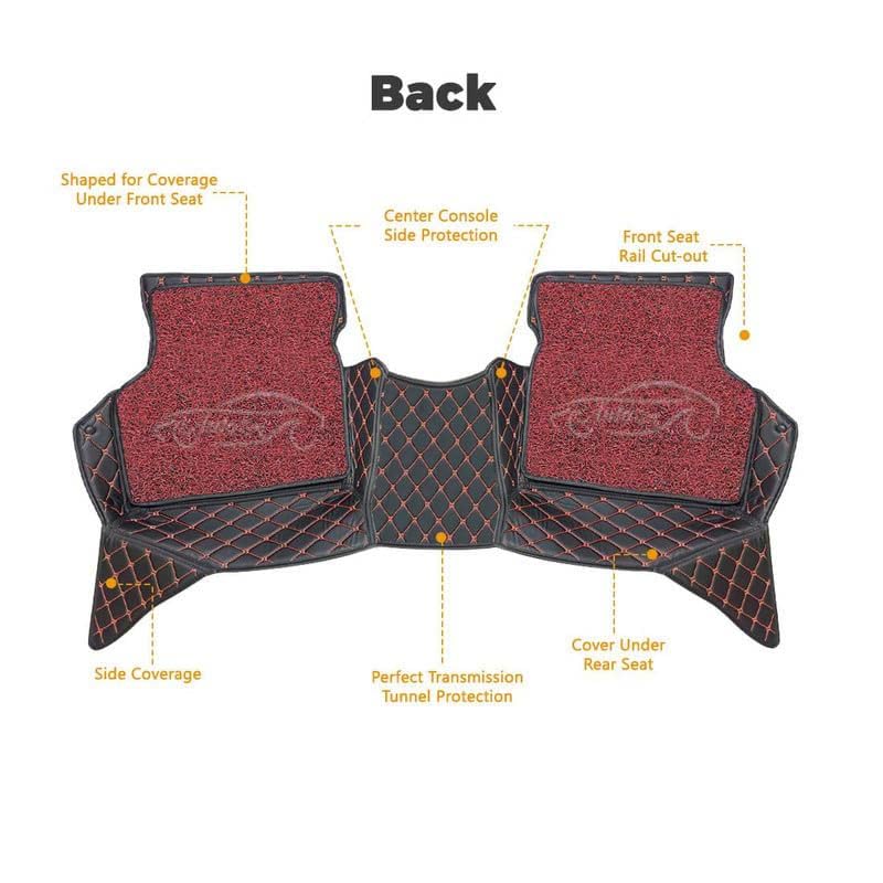 Image of Superior 7D Car Floor Mat Set for Tata Punch Facelift 2026 Petrol /Diesel /CNG, Luxury Leather + Curly Foot Mats, 7-Layer Protection, Waterproof & Anti-Skid, Black Red with Red Curly