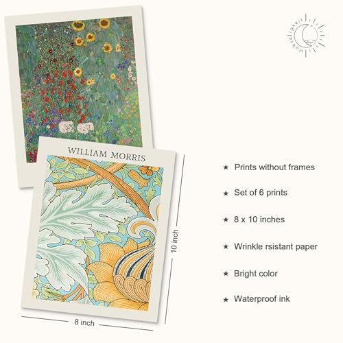 Image of Habseligkeit William Morris Wall Art Prints, Retro Wall Decors for Room Aesthtic, Warm Posters for Bedroom Decor Aesthetic Unframed, 8x10in, Set of 6