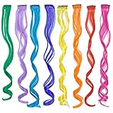 16 PCS Farbige Clip in Haarverlängerungen, 40cm Bunte Party Regenbogen Highlights lockige Haarteile, Wellig lange hitzebeständige synthetische Haare Zubehör für Frauen, Mädchen, Kinder (8 Farben)