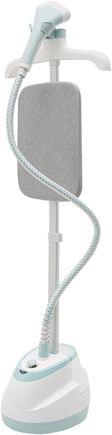 2-in-1 Standing Garment Steamer, Professional Cloth Steamer with Board and Glove, 1.6L Steam Iron Fabric Steamer for Bed Sheets, Tablecloths, Napkins (White)