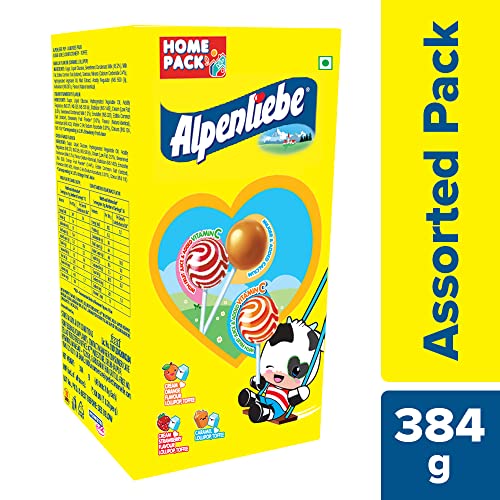 Image of Alpenliebe Pop Assorted Lollipop (Orange, Strawberry & Caramel Flavour)- 384 Grams Pack (48 Pieces) (Pack of 2)