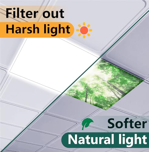 Image of Fluorescent Light Covers, 2 Pack 4 x 2 Feet Magnetic Ceiling Lights for Classroom Decor, Drop Ceiling Cover With 10 Magnets for Office (Forest)