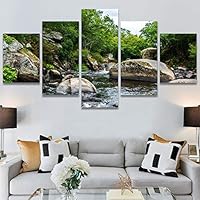 SIGNWIN 5 Panel Canvas Wall Art Forest Rivers for Home Decorations Ready to Hang - 60
