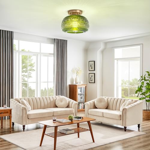 Oykyohei Semi Flush Mount Ceiling Light, Upgraded Modern Close To Ceiling Light Fixture With Green Glass,Gold Indoor Kitchen Lighting For Porch Corridor Hallway Bedroom thumb #6