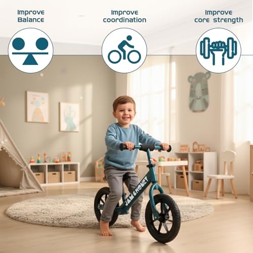 Image of Amazon Brand - Jam & Honey 12T Balance Bike for Kids | Adjustable Handlebar & Seat | Anti-Puncture Wheels | Max Weight 25 Kg | 2+ Years | Blue