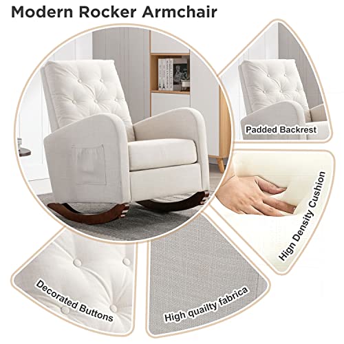 Rocking-Chair-ModernUpholstered-Glider-Rocker-Chair-for-NurseryComfy-Armchair-with-Side-Pocket-for-Living-Room-White Rocking Chair ModernUpholstered Glider Rocker Chair for NurseryComfy Armchair with Side Pocket for Living Room White