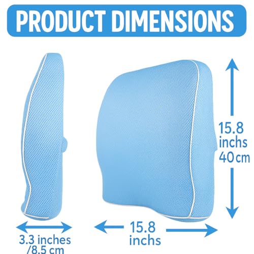 Image of Grin Health Back Support for Office Chair & Car, Memory Foam Orthopedic Back Rest Cushion for Back Pain Relief, Ideal Cushion for Spine Alignment and Posture Correction, Blue