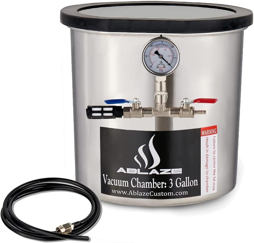 Ablaze 3 Gallon Tempered Glass Lid Stainless Steel Vacuum Chamber Perfect for Stabilizing Wood, Degassing Silicones, Epoxies (3 Gallon)