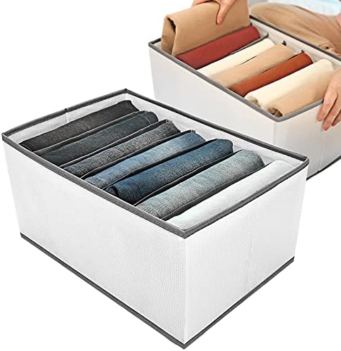 EASEVE Wardrobe Closet Organizer and Storage for Clothes - 7 Grids Foldable Drawer Dividers Organizers for Jeans | Pants | Shirts | Leggings, Stackable Clothing Bins for Closets Organization (2PCS)