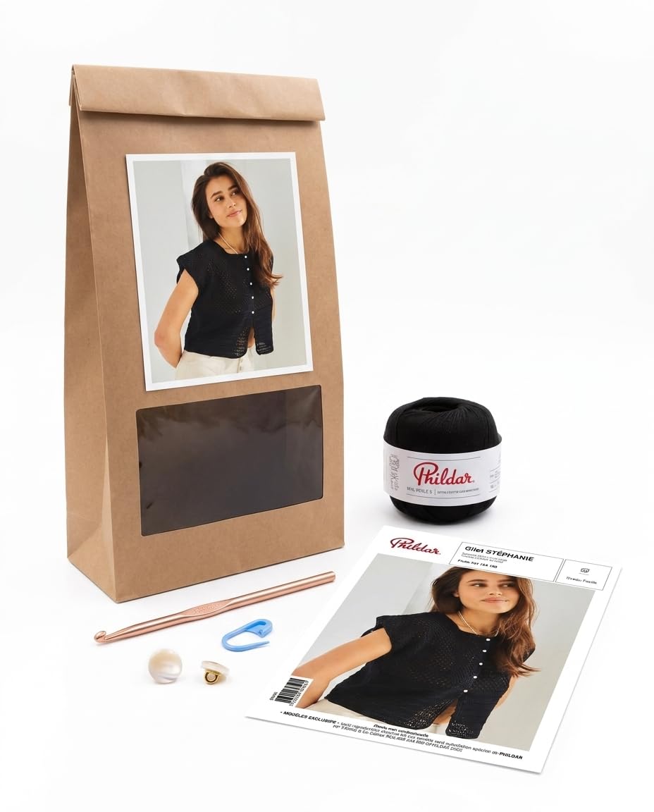 Phildar Kit Crochet Facile Gilet Femme Stéphanie - idéal pour débuter Kit tricot crochet complet, Cadeau d'anniversaire, Cadeau de Vacances