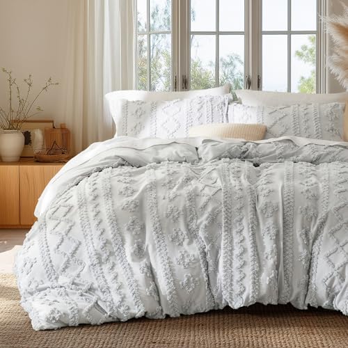 Bedsure Kids Boho Duvet Cover, Queen, Light Grey