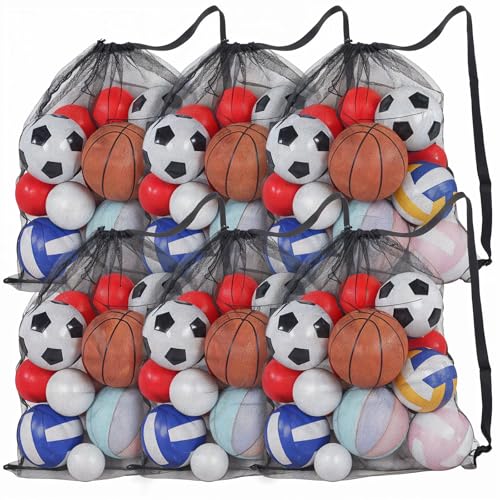 cobee 6Pcs Extra Large Mesh Ball Bag, 40" x 30" Drawstring Basketball Ball Bag Sports Equipment Storage Bags with Adjustable Shoulder Strap for Coaches Volleyball Football Swimming Gears Team by cobee - Used condition - US$14.81