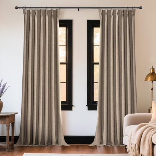 Image of Joydeco Thick Linen Pinch Pleated Curtains 84 Inch Long 2 Panel Set for Living Room, Double-Faced Curtain for Bedroom, Back Tab Blackout Drapes with Adjustable Hooks (40 inchW x84 inchL,Thick Linen)
