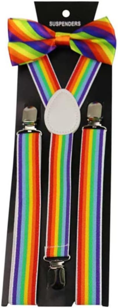 NOLITOY 3pcs Colorful Rainbow Suspenders Bow Tie Braces for Parties Weddings and Daily Wear Fashion Costume Accessories