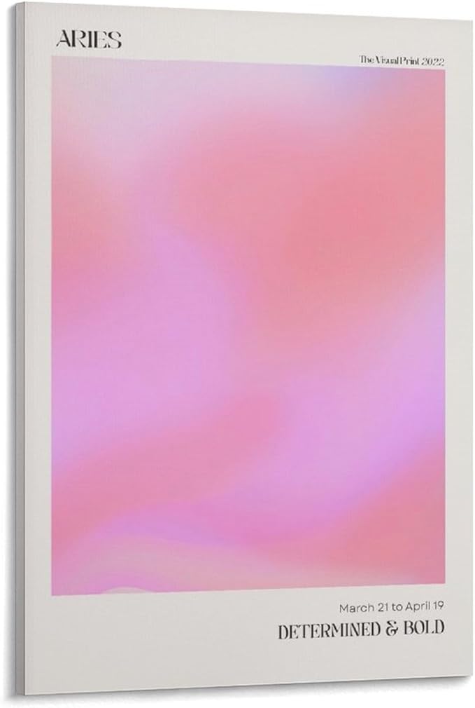 RAIDI Zodiac Aries Aura Gradient Poster Wall Art Print, Zodiac Affirmation Girl Dorm Preppy Room Decor Boho Y2K Wall Art Canvas Poster for Bedroom Living room Decoration Gift Frame:12x18inch(30x45cm)