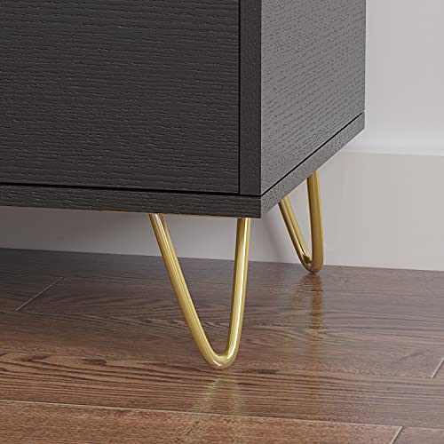 Homsee Modern Nightstand Bedside Table With 3 Drawers & Gold Metal Legs, Versatile End Side Table For Bedroom, Living Room, Black (19.6”L X 15.7”W X 21.6”H) #TOP3