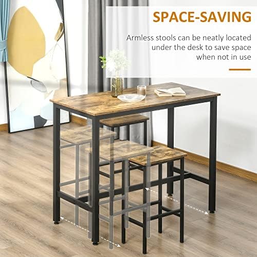HOMCOM Industrial Bar Stools, Set of 2 Kitchen Breakfast Bar Chairs with Footrest, Counter Height Island Stools for Dining Area, Home Pub, Rustic Brown