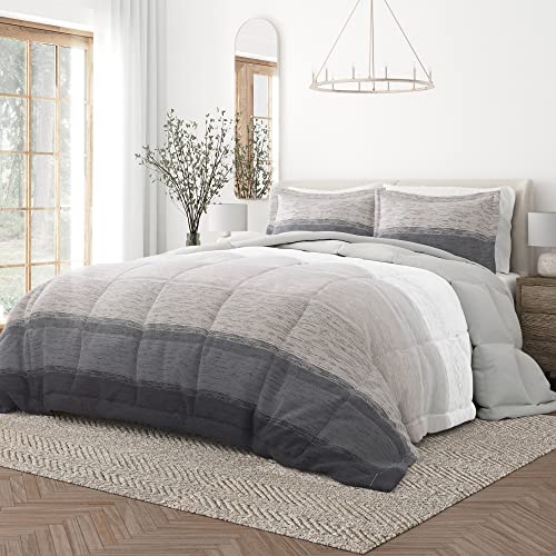 Merit Linens Down Alternative Reversible Gray Ombre Twin Comforter Set | Extra Soft, All Season | Machine Washable & Double-Brushed Breathable 2 Piece Comforter Set | Comforter + Pillow Included #TOP7