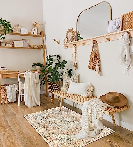 Livebox Persian Washable Area Rug 2X3 - Indoor Entryway Rug Boho Low-Pile Small Rug For Front Door, Print Distressed Doormat Carpet Non-Slip Throw Rug For Kitchen Bathroom Sink Entry,Beige/Orange #TOP1