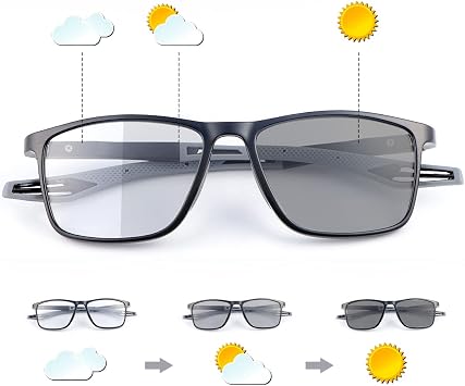 MIRYEA Photochromic Progressive Multifocus Reading Sunglasses Spring Hinges Blue Light Blocking Computer Glasses UV400 Protection Multifocal Transition Sun Readers Anti Glare Shades Eyeglasses Eyewear