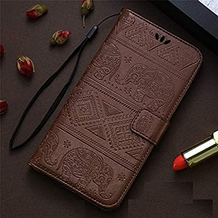 Image of TROUNCE Elephant 3D Embossing Flip Cover Faux Leather Cards & Cash Holder Wallet Flip Case with Magnetic Closure (Brown) for Redmi Note 7s