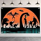 Mysterious Creatures Silhouette Backdrop Banner - Bigfoot, Werewolf, Mothman, Alien UFO & Loch Ness Monster Design for Halloween Photography, Studio Background, Scary Party 72x43 Inch