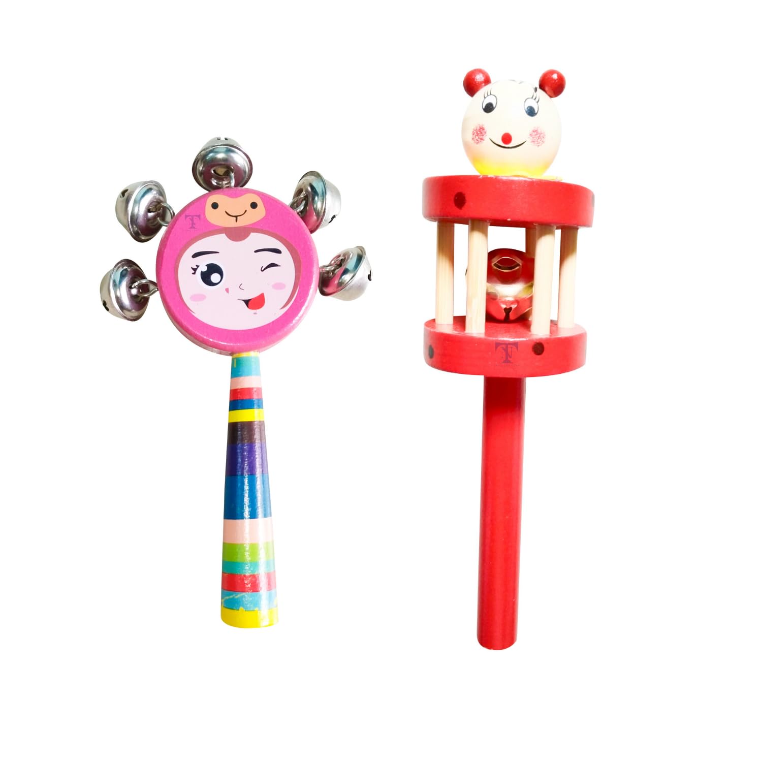 Colourful Wooden Baby Rattle Toy - Hand Crafted Rattle Set for Kids - Musical Toy for Newly Born (Pack of 2 face, cage Rattle) (B0BTWGZNQK) Amazon Price History, Amazon Price Tracker