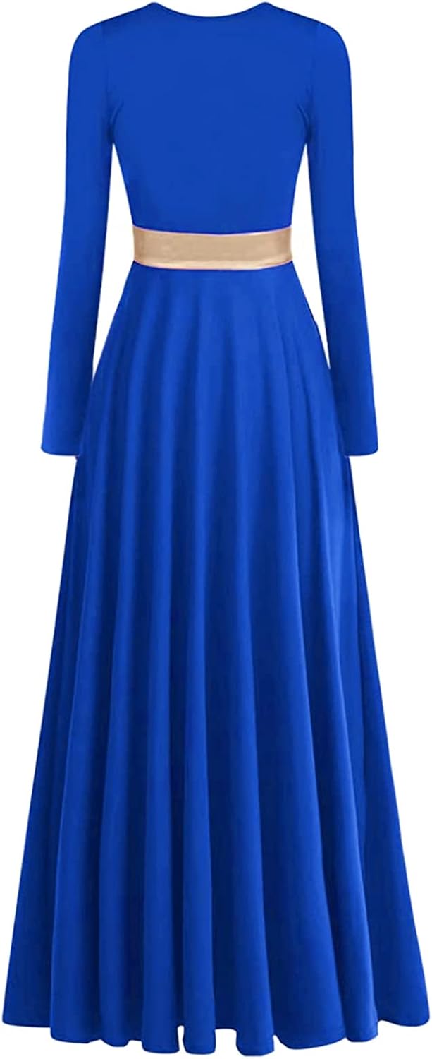 Women's Praise Dance Dress Metallic Waistband Long Swing Liturgical Worship Church Robe Dress Lyrical Dancewear - Image 2