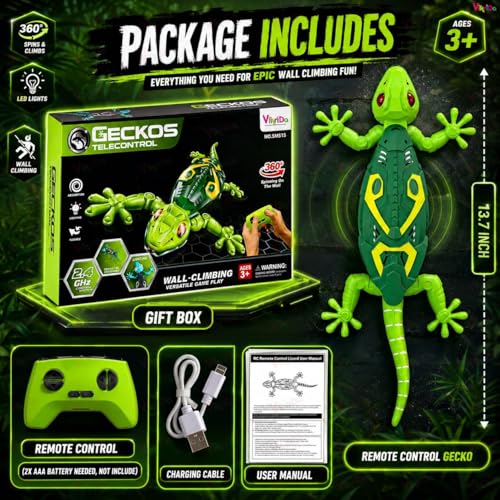 Image of VikriDA Wall Climbing RC Toy with Remote Control, Rechargeable Creepy Crawler Climbs Walls & Ceilings, Glowing Eyes Prank Toy for Kids Boys Girls Birthday Gift (Green)