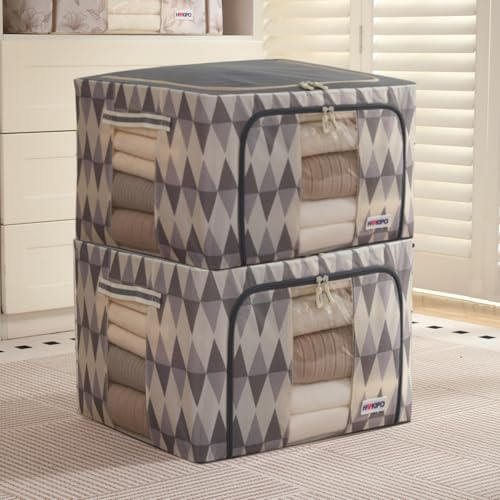 Image of HOKIPO 66L 600D Oxford Fabric Cloth Organizer for Storage, Ash Mirage Pack of 2 (AR-6486-GRY*2)