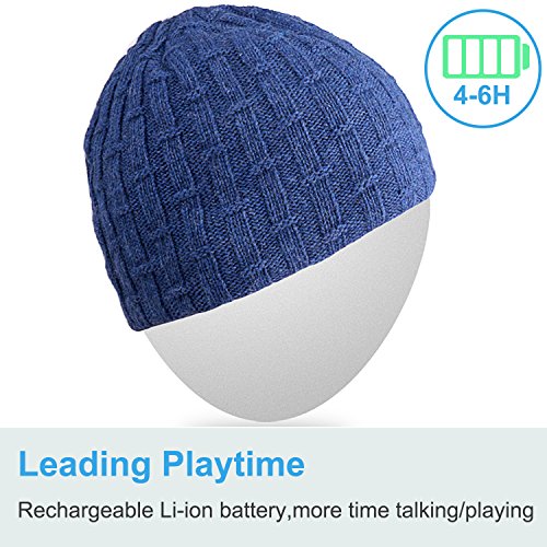 Qshell Washable Bluetooth Beanie Winter Hat Short Skully Cap with Bluetooth Stereo Headphones Mic Hands Free Rechargeable Battery Compatible with Mobile Phones, iPhone, iPad, Laptops, Tablets - Blue - Thumbnail 4