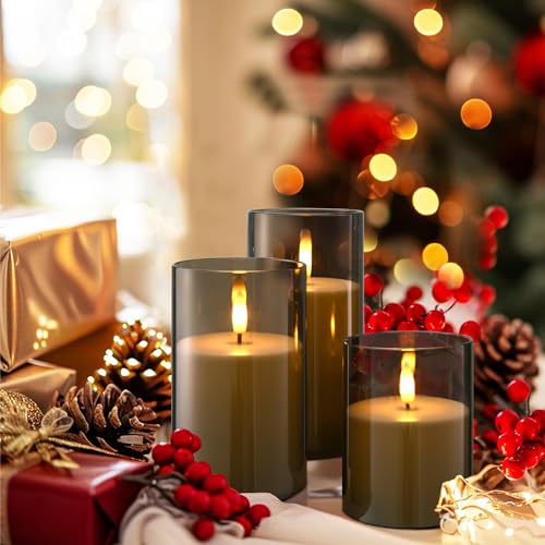 Image of Flameless Candles Battery Operated Candles- Flickering LED Candles with Realistic 3D Buld and Remote Control &Timer for Wedding Birthday Halloween Christmas Decorations Set of 3