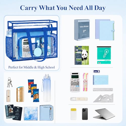 Image of PACKISM Clear Tote Bag for School - Large Heavy Duty Clear Tote for Girls | See Through PVC, Wide Zipper Opening, Front Pocket Keeps Essentials Visible for Students, Class, Work, Daily Carry, Age 12+