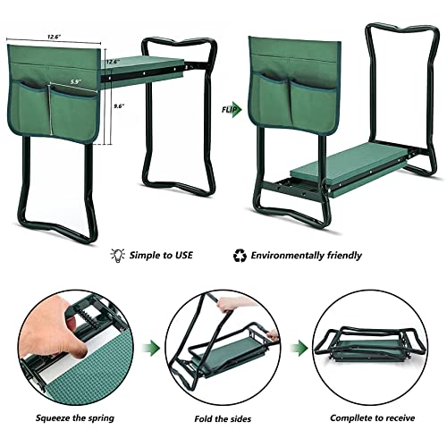 YSMN Garden Kneeler Seat Gardening Stool Garden Bench Foldable Portable Garden Knee Stools with Tool Bag Pouch Soft EVA Foam Kneeling Pad - Image 6