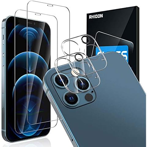 [4Pack] 2 Pack Screen Protector Tempered Glass Compatible with iPhone 12 PRO 5G (6.1”)+2 Pack Camera Lens Protector Tempered Glass for iPhone 12 PRO, HD Clear Anti-Scratch Bubble Free Case Friendly Cover