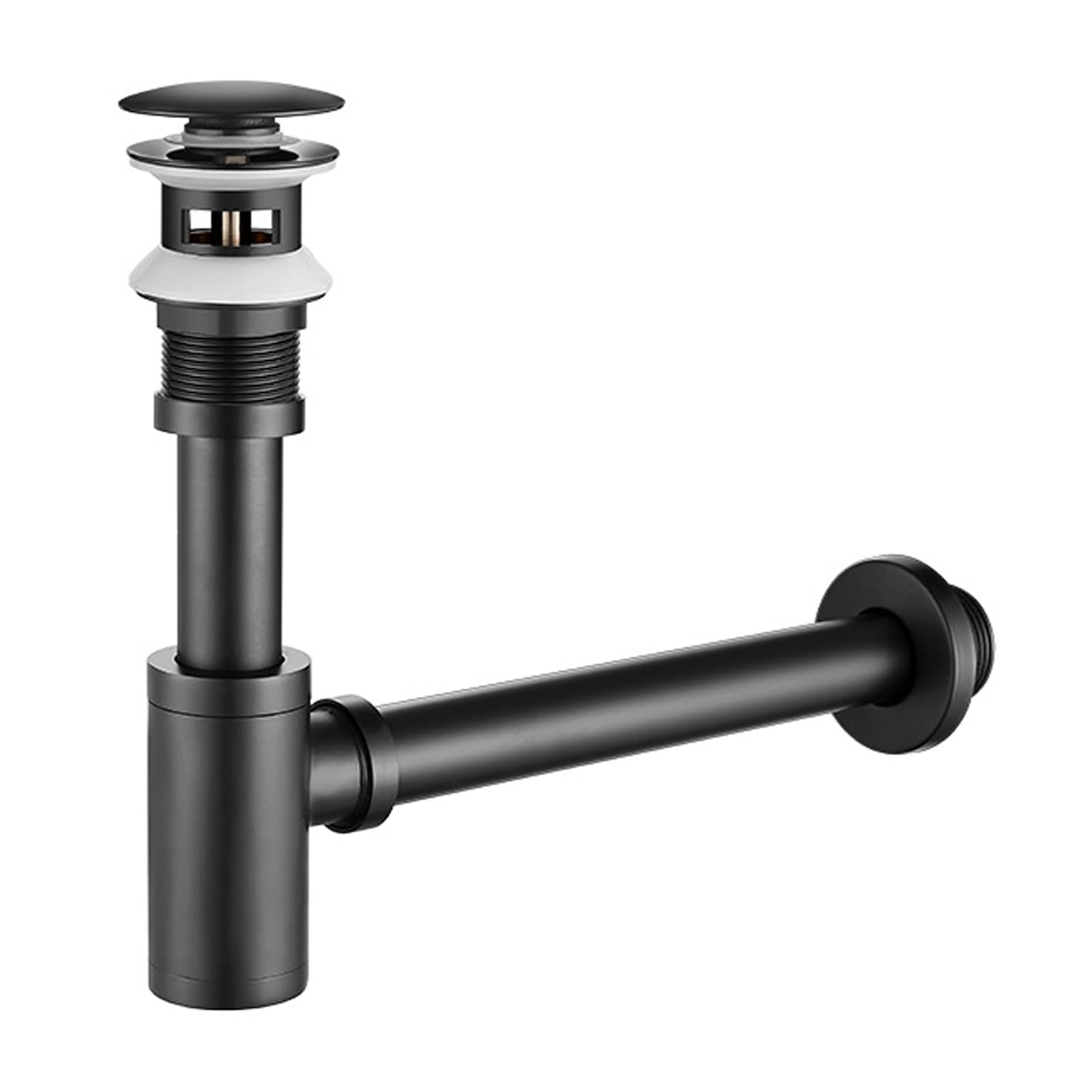 Design Siphon Waschbecken mit Ablaufgarnitur mit Überlauf, Universal Röhrensiphon Abflussrohr und Ablaufventil Pop Up, Messing Syphon Sifon Pop Up Abflussgarnitur Abfluss Waschtisch Bad Schwarz (C)