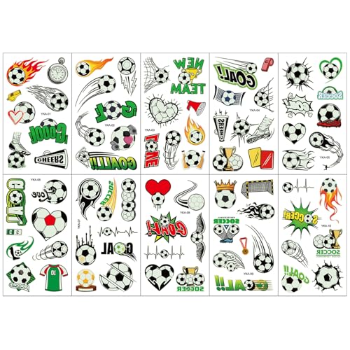 10 Blätter Fussball Tattoo Stickers,Leuchttattoos...
