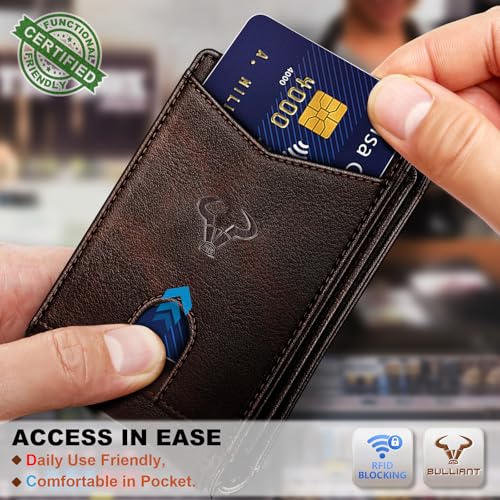 Image of BULLIANT Men Slim Leather Pocket Wallet Bill Holder 11Cards-Genuine Leather | RFID Blocking | Easy Access | Gift Boxed