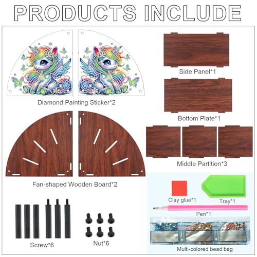 Image of Diamond Art Painting Wooden Organizer Box - Animal DIY Multi-Grid Storage for Makeup Brushes, Remotes & Office Supplies - Double-Sided Drill Tabletop Decor for Adults