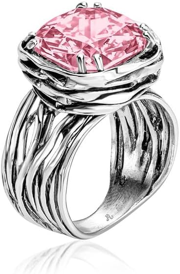 925 Sterling Silver Ring - Wrap Vintage Design with Cushion Shaped Cubic Zirconia - Hypoallergenic, Lead & Nickel Free - Artisan Handcrafted Statement Rings for Women