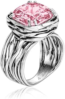 925 Sterling Silver Ring - Wrap Vintage Design with Cushion Shaped Cubic Zirconia - Hypoallergenic, Lead & Nickel Free - Artisan Handcrafted Statement Rings for Women