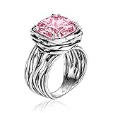 JEAN RACHEL JEWELRY 925 Sterling Silver Ring - Wrap Vintage Design with Cushion Shaped Cubic Zirconia - Hypoallergenic, Lead & Nickel Free - Artisan Handcrafted Statement Rings for Women, Pink