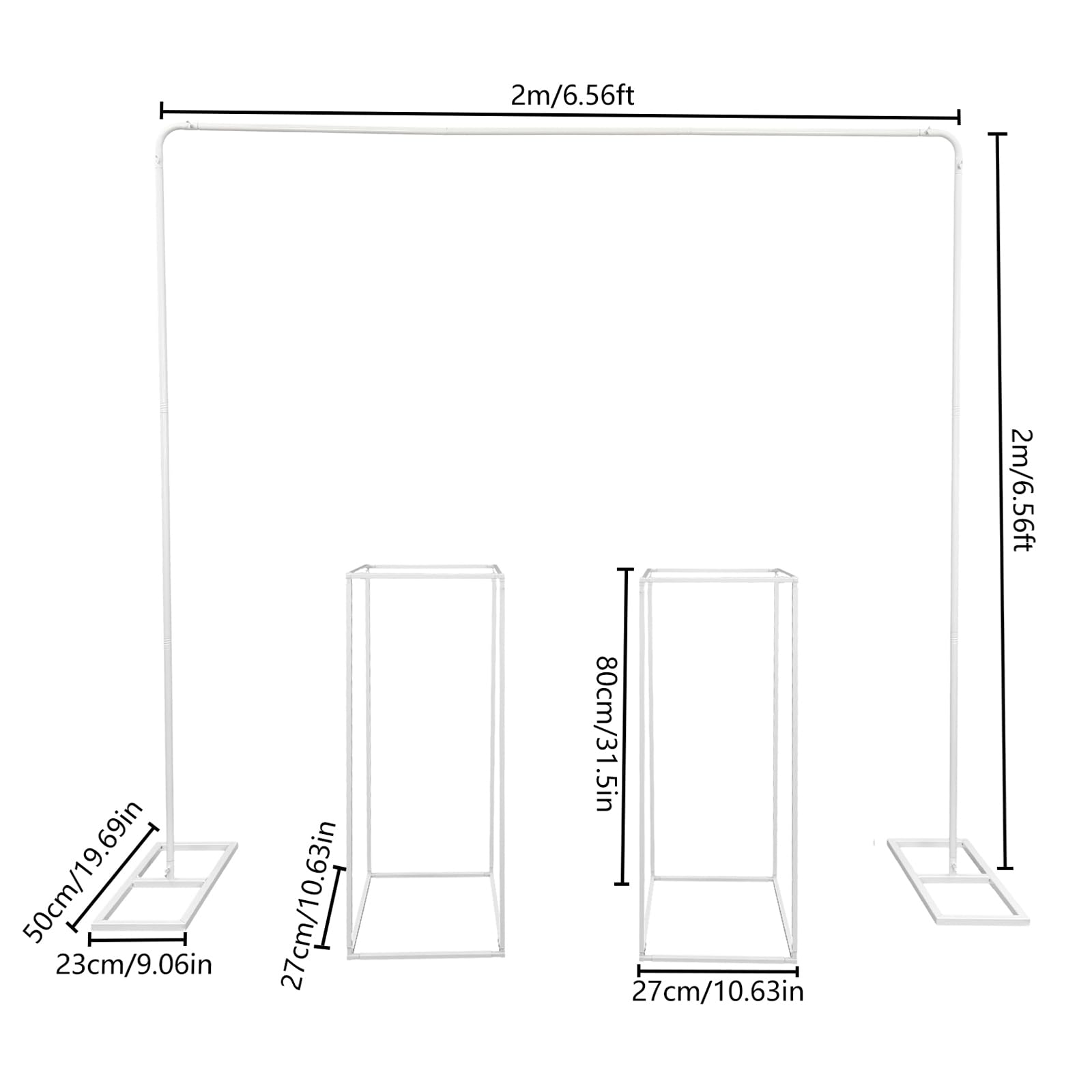 Balloon Stand with 2 Flower Stands 2×2m/6.56×6.56ft Metal Square Wedding Arch and 10.63×31.5inch Flower Stand Metal Backdrop Stands for Weddings, Parties, Photo Booth Background Decorations (White)