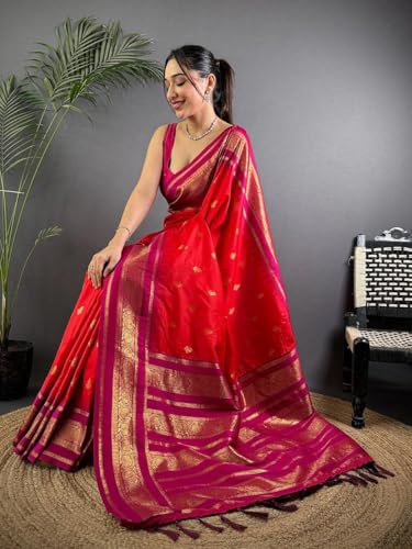Image of SGF11 Women's Kanjivaram Pure Soft Silk Saree With Unstitched Blouse Piece