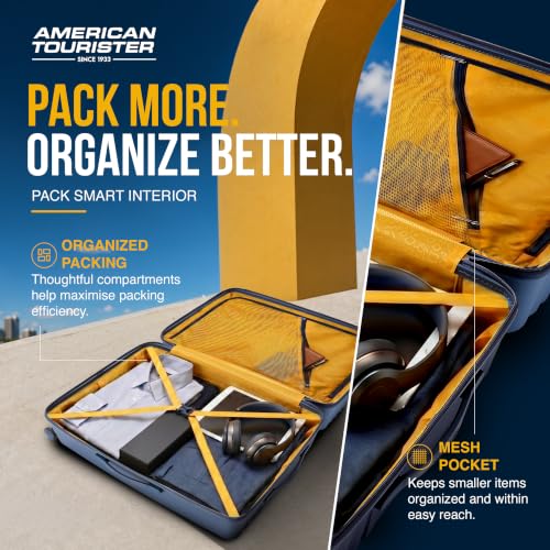 Image of American Tourister Cleva S | Luggage Trolley Bag (77 cm) | 360 8 Wheel Travel Luggage | 2 Compartments | Hard Luggage Polypropylene Suitcase | Mounted TSA Lock | 3 Years Warranty | Blue & Navy Blue