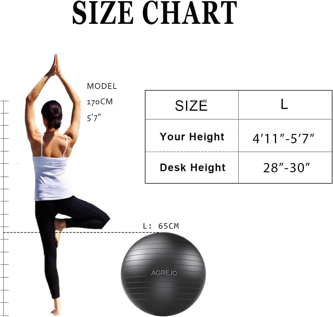 AGREJO Yoga Ball, Exercise Ball, Anti-Burst and Slip Resistant, with Pump