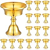 VIHOSE 15 Pcs Brass Ghee Oil Lamp Butter Holder Bulk Metal Golden Cup Candle Holder Indian Pooja Oil Lamp Pyali Diya Gifts for Diwali Pooja, Devas Diya, Home Decor