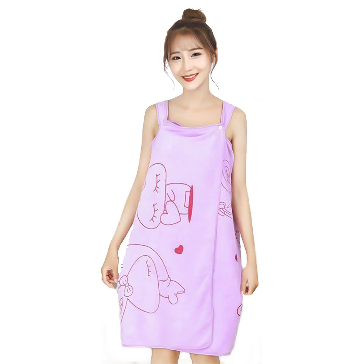 MYKOMI Womens Large Bath Towels Girls Wearable - Summer Lightweight Microfiber Bathrobe Lovely Adult Sling Home Bath Skirt Pajamas (Thin-Purple)