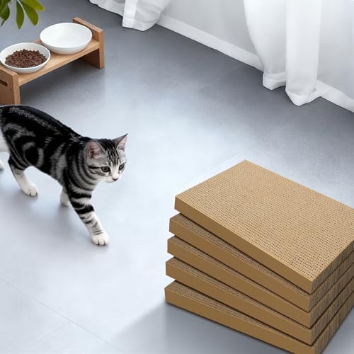 Image of 5 Packs Cat Scratcher, 5 Packs Refill Cat Scratching Pad Cardboard for Indoor Cats and Kitten, Large Size Durable&Premium Recyclable Cardboard Cat Scratcher